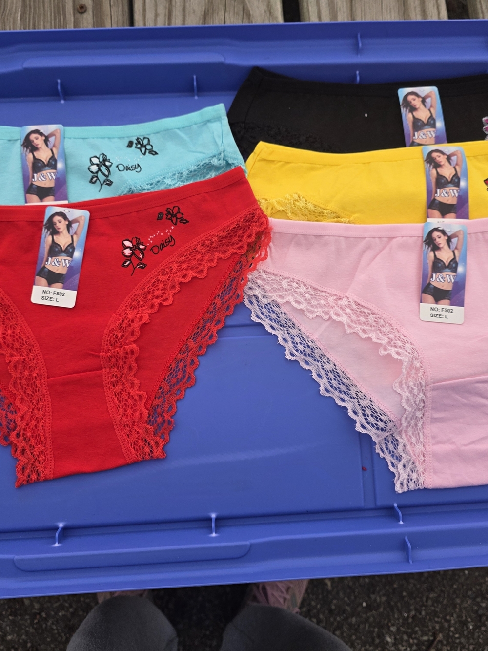 Women's Lace Trim Cotton Blend Briefs - Red, Pink, Yellow, Blue, Black, Mint( M,